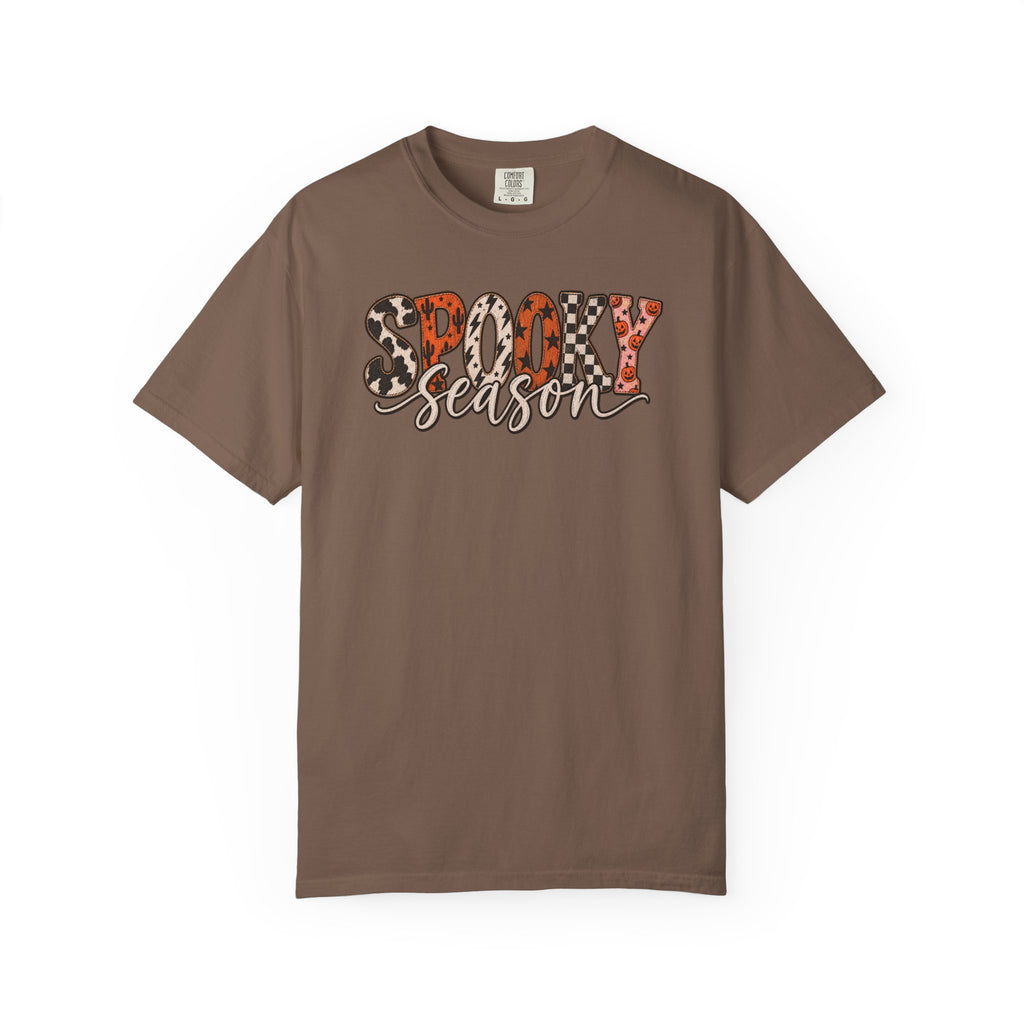Spooky Season T-Shirt — Halloween Graphic Tee with Leopard & Pumpkin Print