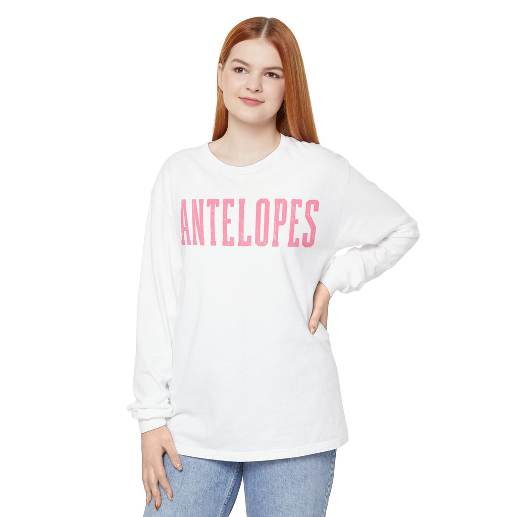 Antelopes Long Sleeve T‑Shirt — Vintage Collegiate Pink Logo