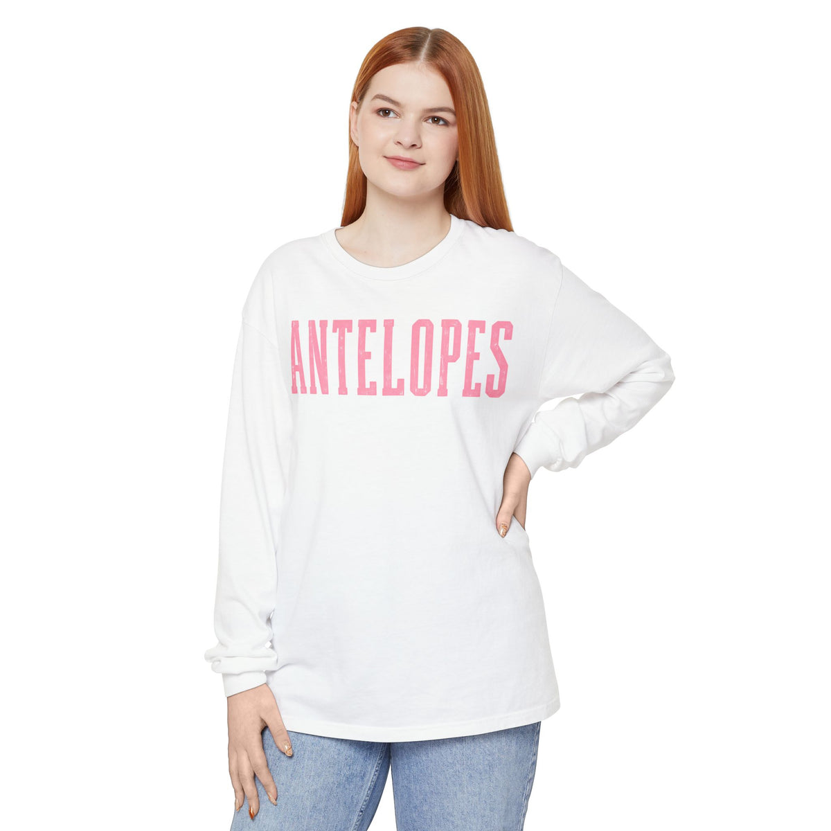 Antelopes Long Sleeve T‑Shirt — Vintage Collegiate Pink Logo
