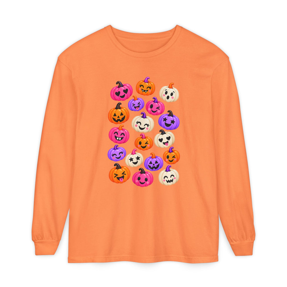 Cute Colorful Jack-o'-Lanterns Long Sleeve Tee — Halloween Pumpkin Shirt