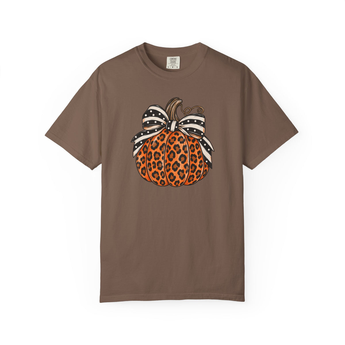Leopard Pumpkin T-Shirt — Autumn Pumpkin Graphic Tee with Polka Dot Bow