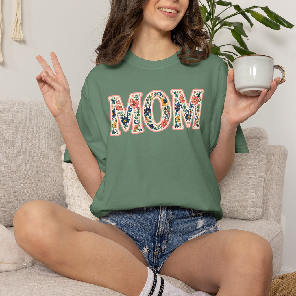 Mom Floral T-Shirt — Vintage Garment-Dyed Mother's Day Tee