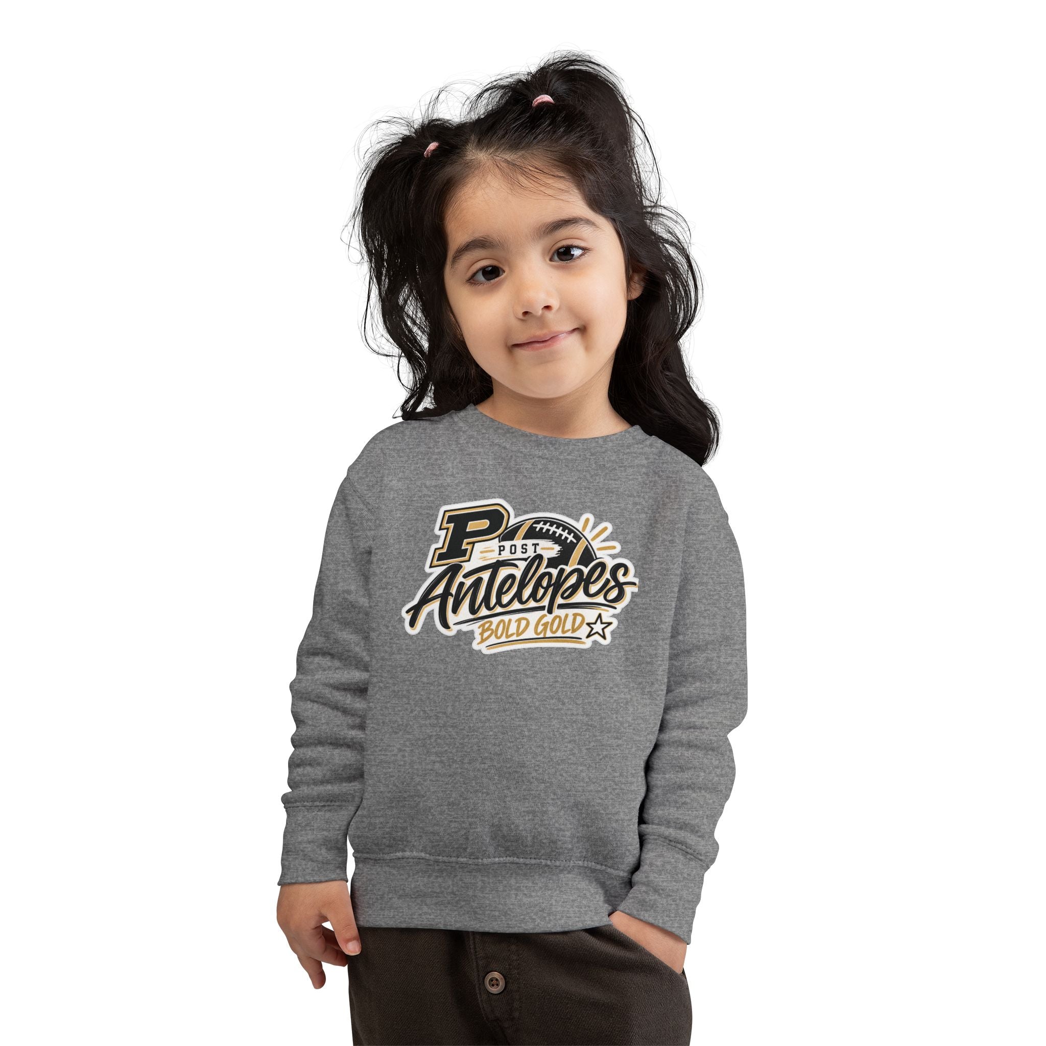 Toddler Sweatshirt — Post Antelopes Bold Gold Football Logo Kids Crewneck