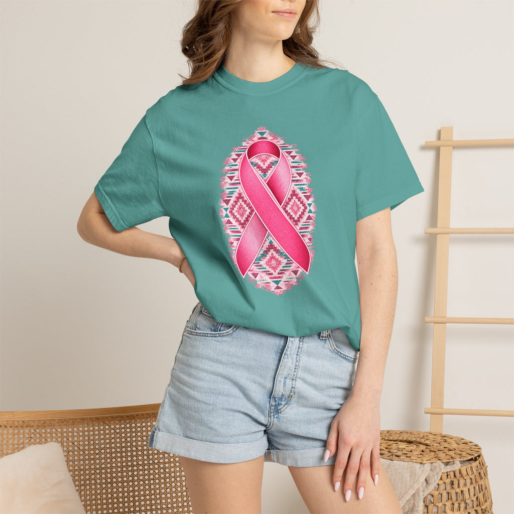 Breast Cancer Awareness Ribbon T-Shirt — Pink Ribbon Floral Tribal Tee