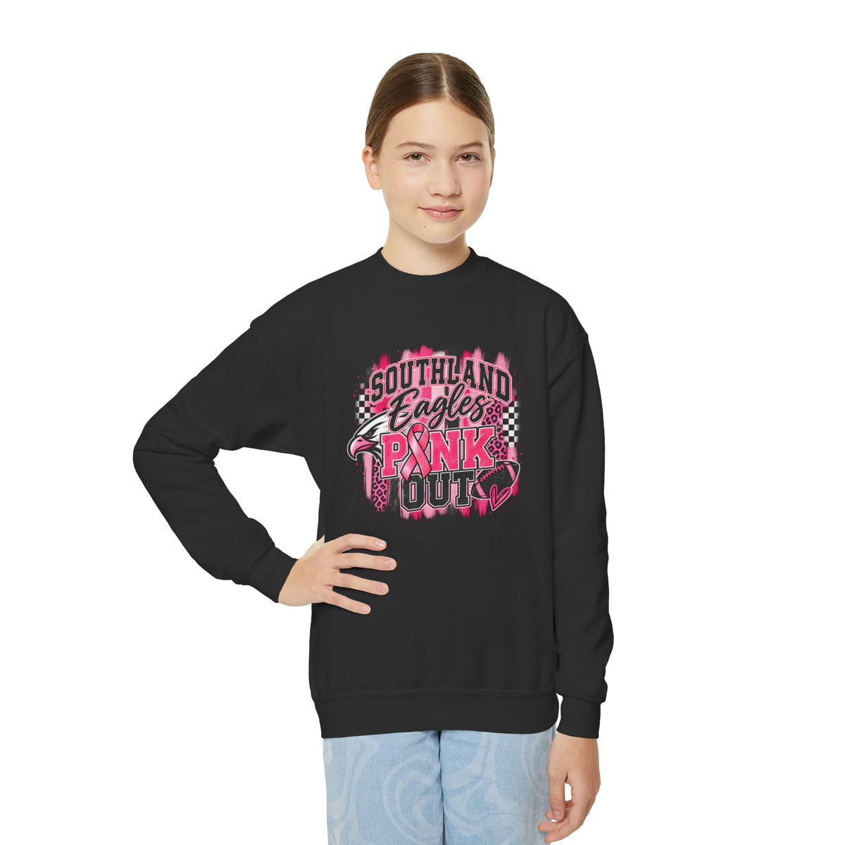 Youth Crewneck Sweatshirt — "Southland Eagles Pink Out" School Spirit Crew