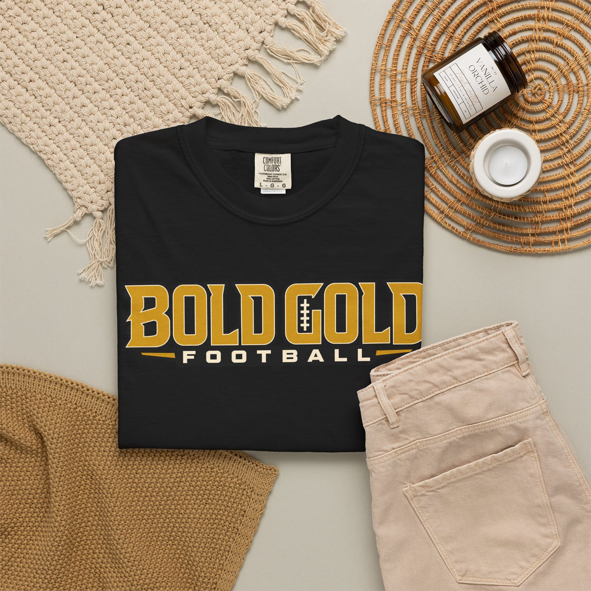 Bold Gold Football T-Shirt — Vintage Sport Tee