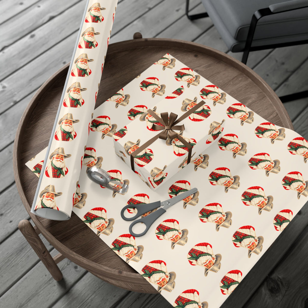 Vintage Cowboy Santa Gift Wrap Paper