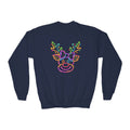 Youth Crewneck Sweatshirt with Neon Reindeer Christmas Design