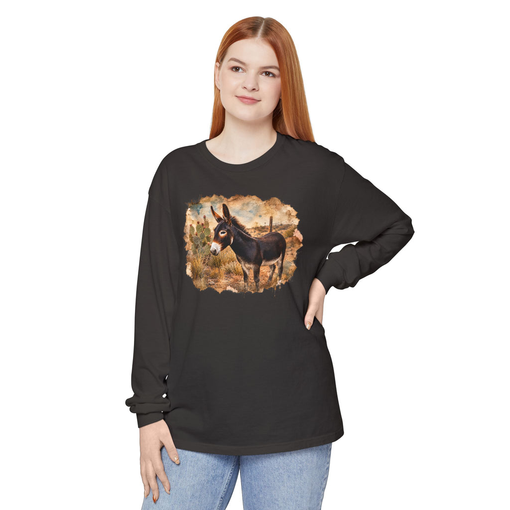 Donkey in Desert Scene Long Sleeve Tee