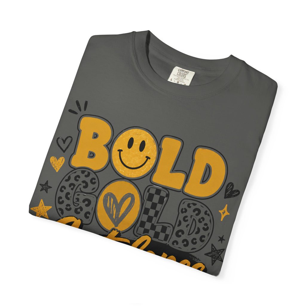 Bold Gold Antelopes Graphic T-Shirt — Cheerful Retro Smile Design