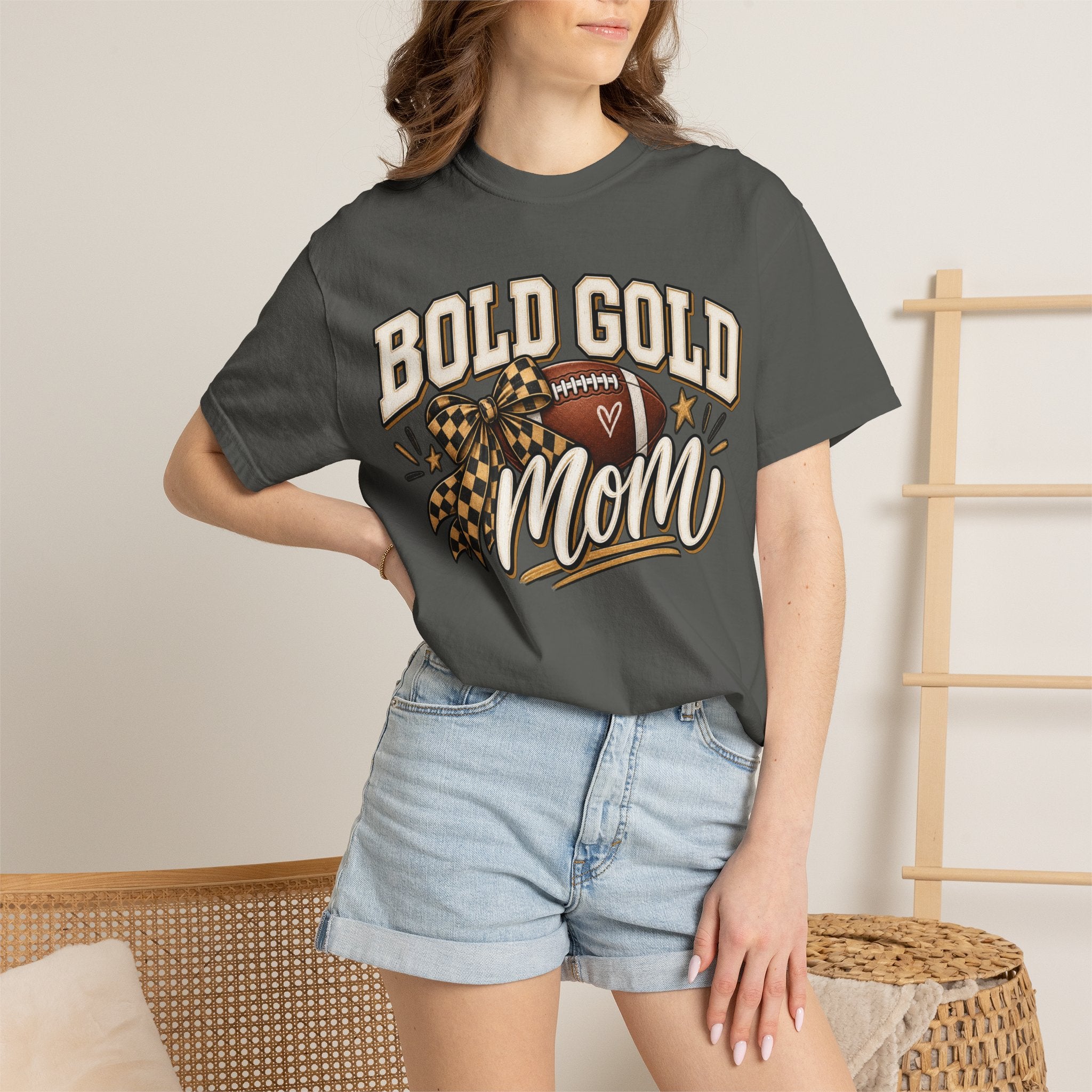 Bold Gold Mom Football T-Shirt – Football Design