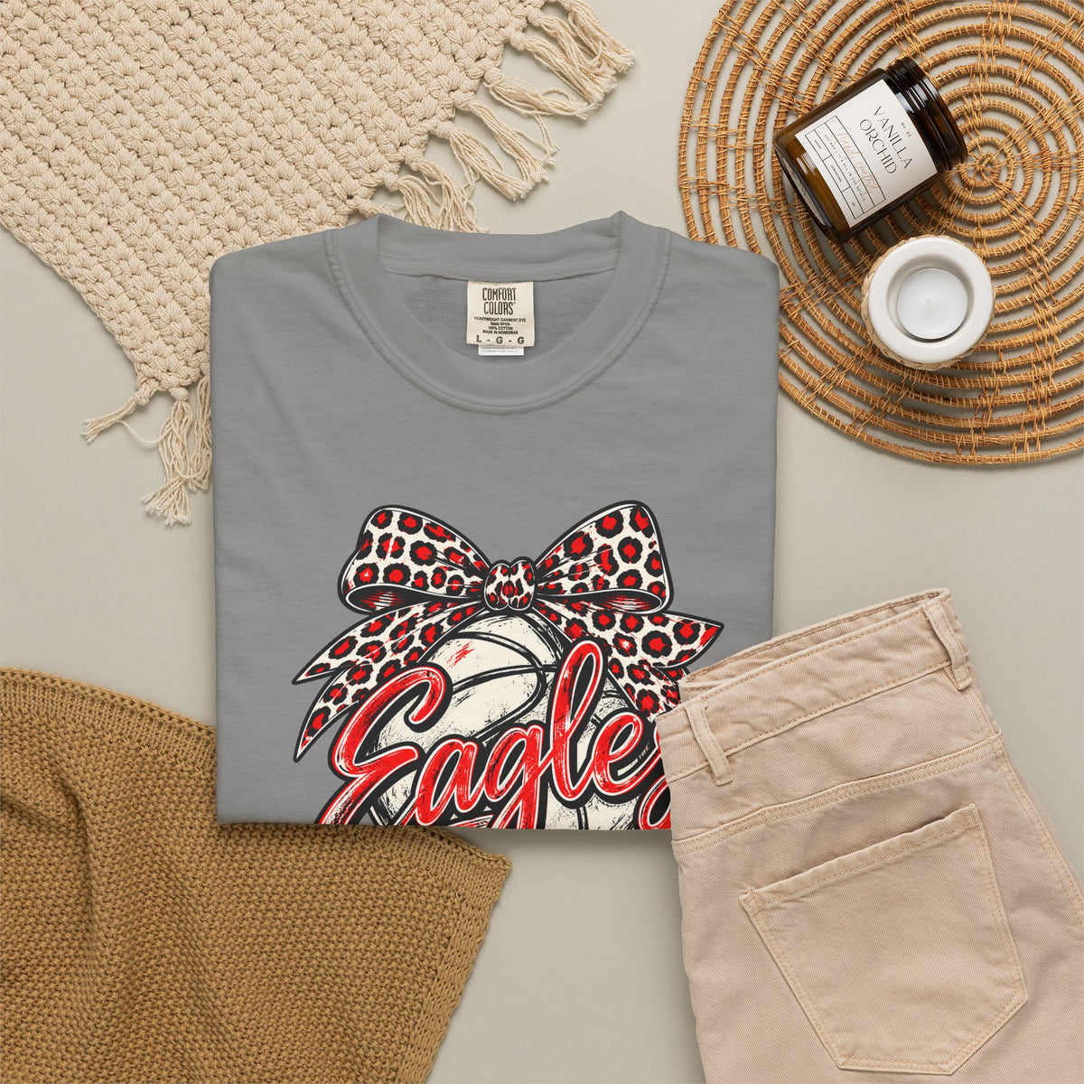 Eagles Volleyball T-Shirt with Leopard Bow Graphic