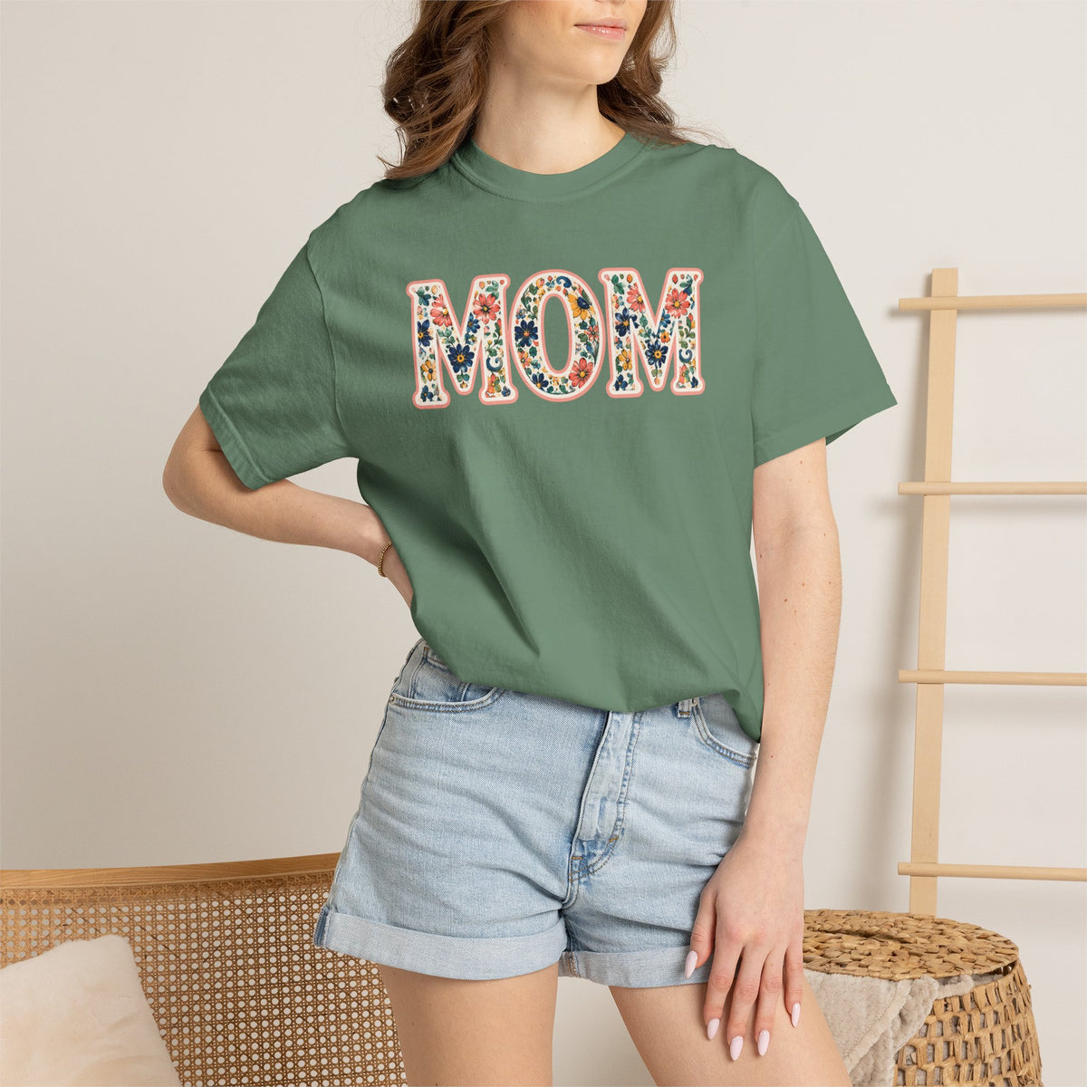 Mom Floral T-Shirt — Vintage Garment-Dyed Mother's Day Tee