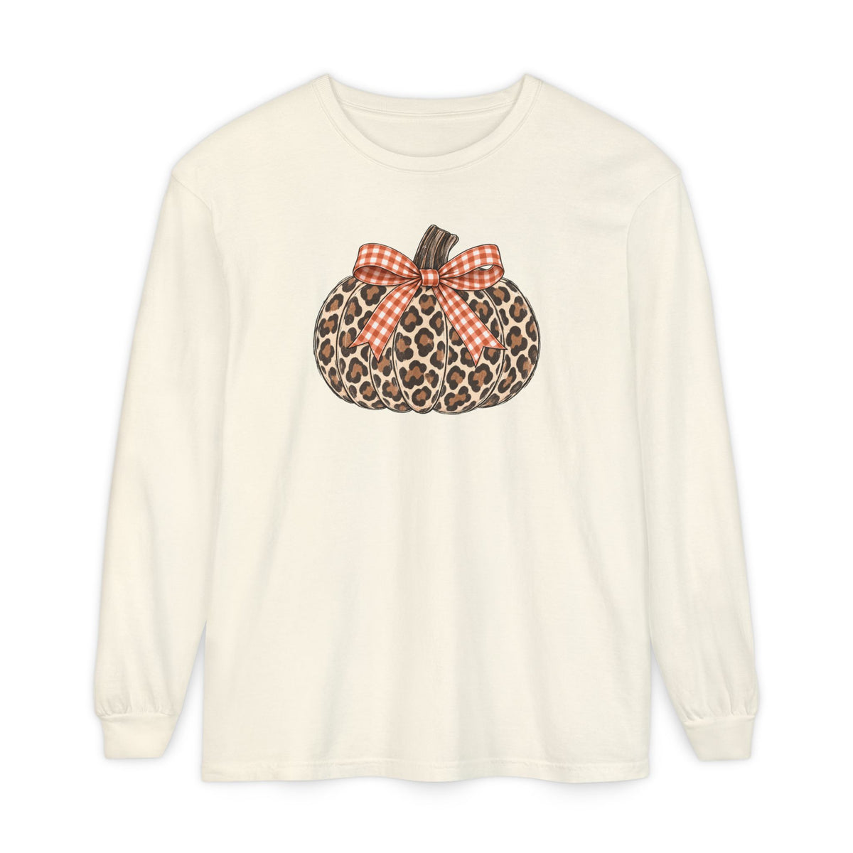 Leopard Pumpkin Long Sleeve Tee — Buffalo Plaid Bow Fall Shirt