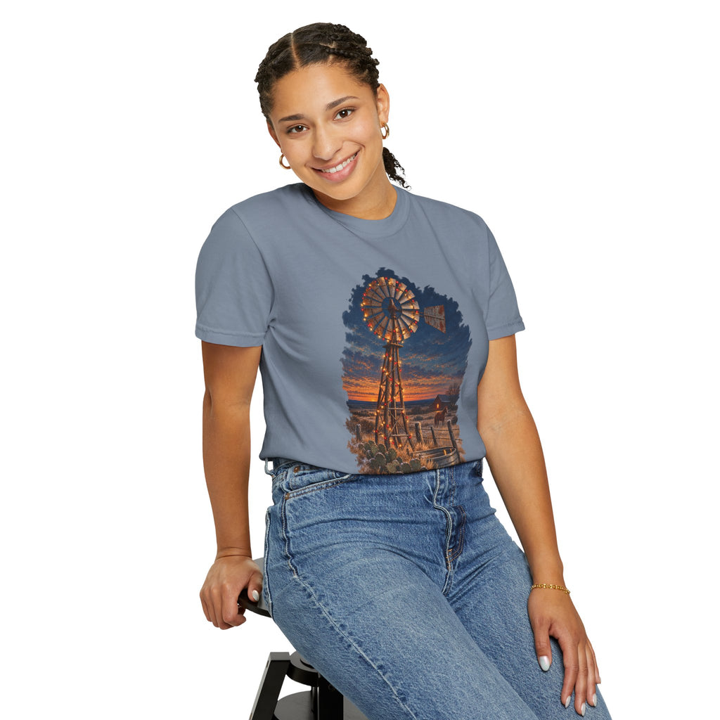 Vintage Windmill Christmas Sunset T-Shirt