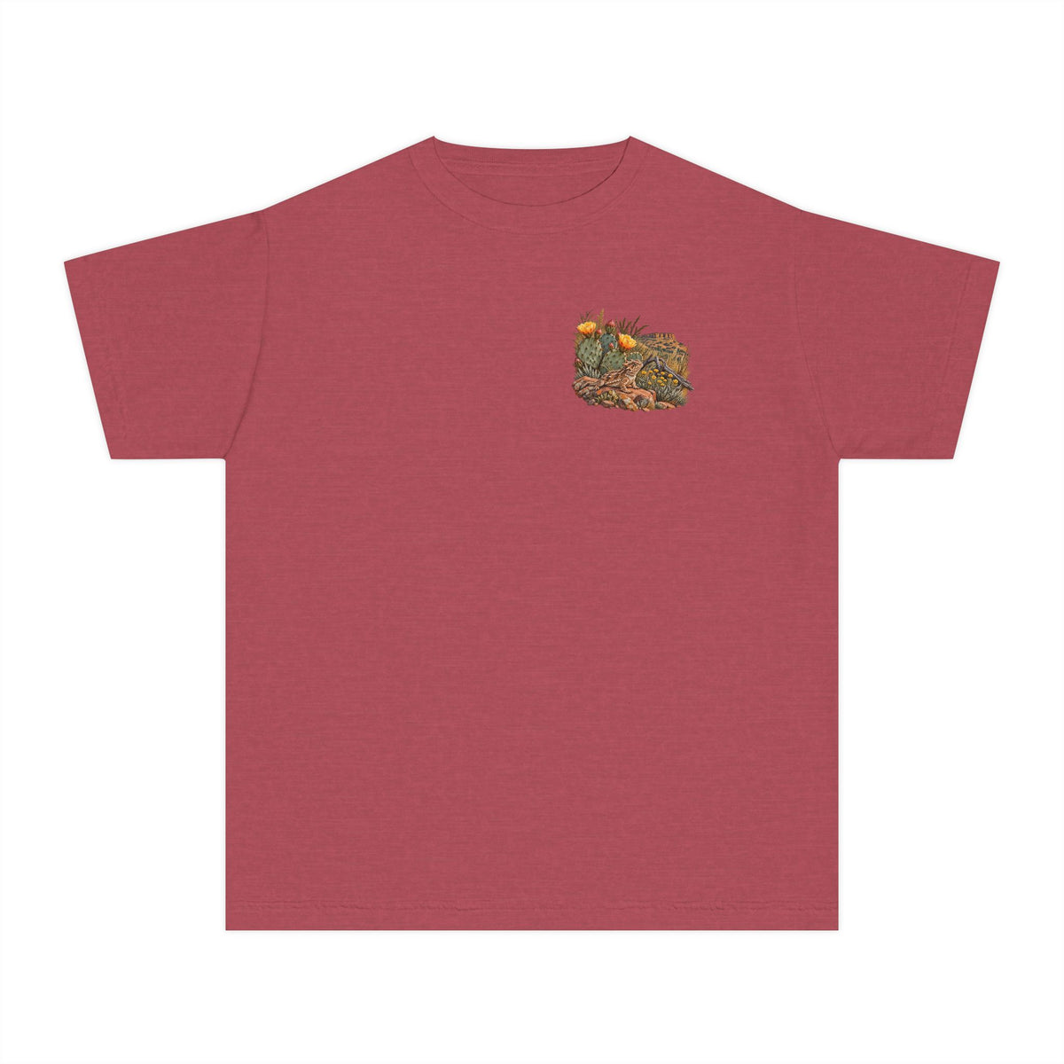 crimson youth Caprock Critters horny toad tee with front and back West Texas cactus artwork