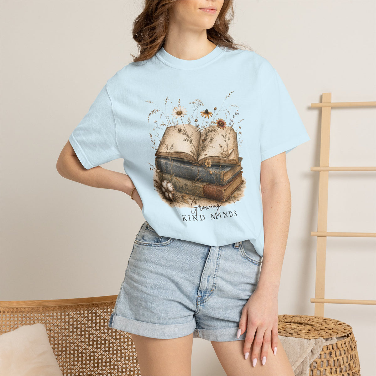 Growing Kind Minds Comfort Colors® Teacher Shirt | Vintage Watercolor Book Lover Tee | Boutique Teacher Gift