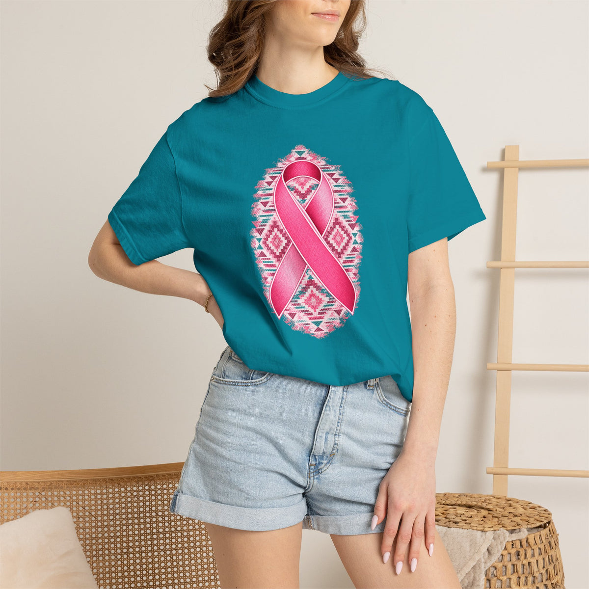Breast Cancer Awareness Ribbon T-Shirt — Pink Ribbon Floral Tribal Tee