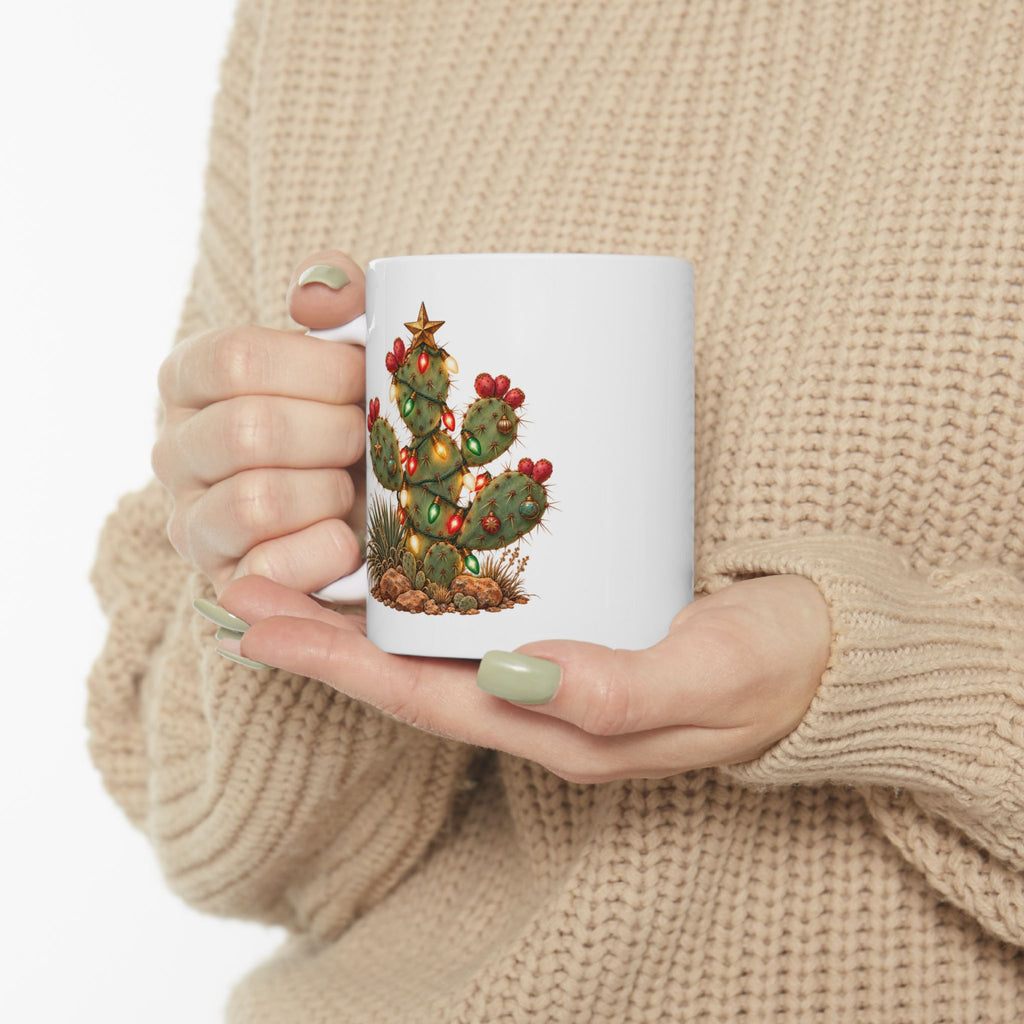 Ceramic Mug with Festive Christmas Cactus Design