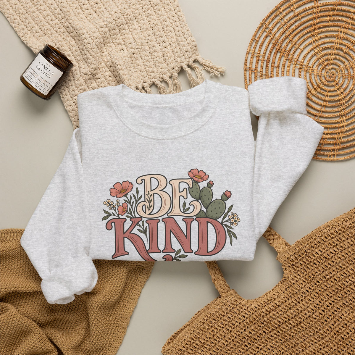 Be Kind Floral Crewneck Sweatshirt — Positive Message Cozy Pullover