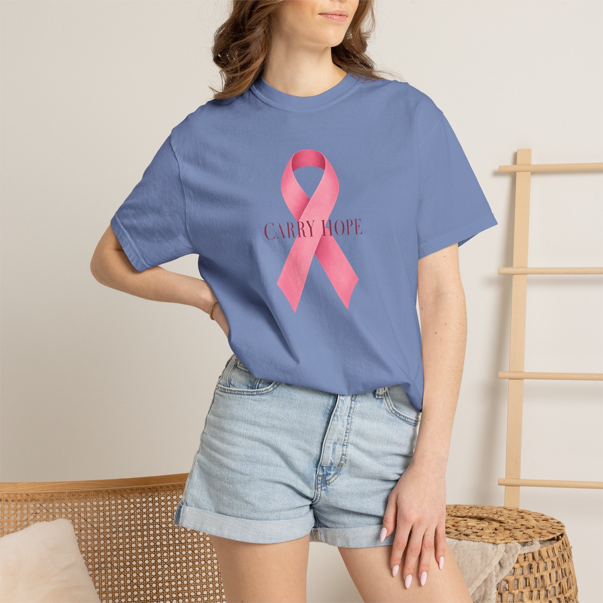 Breast Cancer Awareness T-Shirt — Pink Ribbon "Carry Hope"
