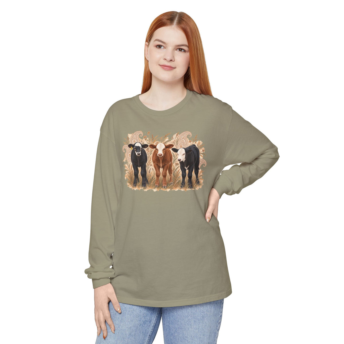 Cow Trio Long Sleeve Shirt — Rustic Farm Animal Tee for Ranch Lovers