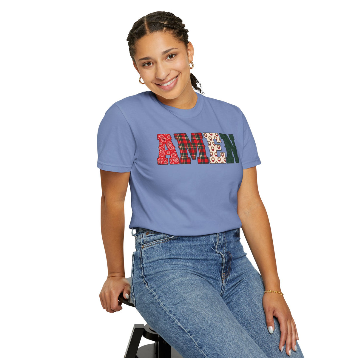 AMEN Western Christmas Patchwork T-Shirt
