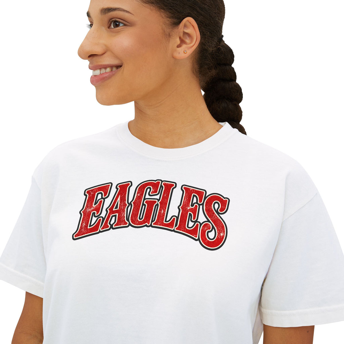 Eagles Graphic Boxy Tee — Women's Cropped Crewneck Shirt