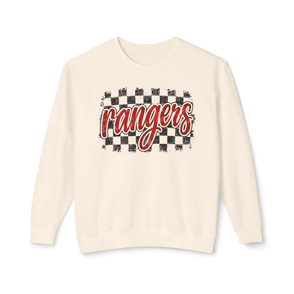 Rangers Checkerboard Crewneck Sweatshirt — Retro Script School Spirit