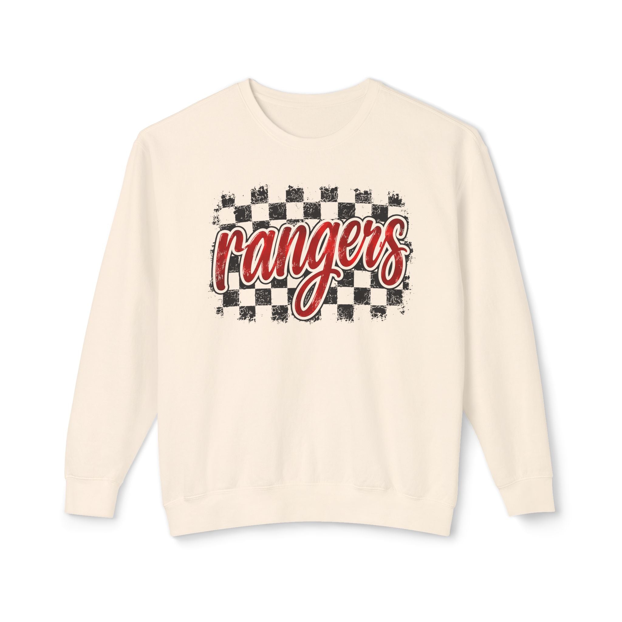 Rangers Checkerboard Crewneck Sweatshirt — Retro Script School Spirit
