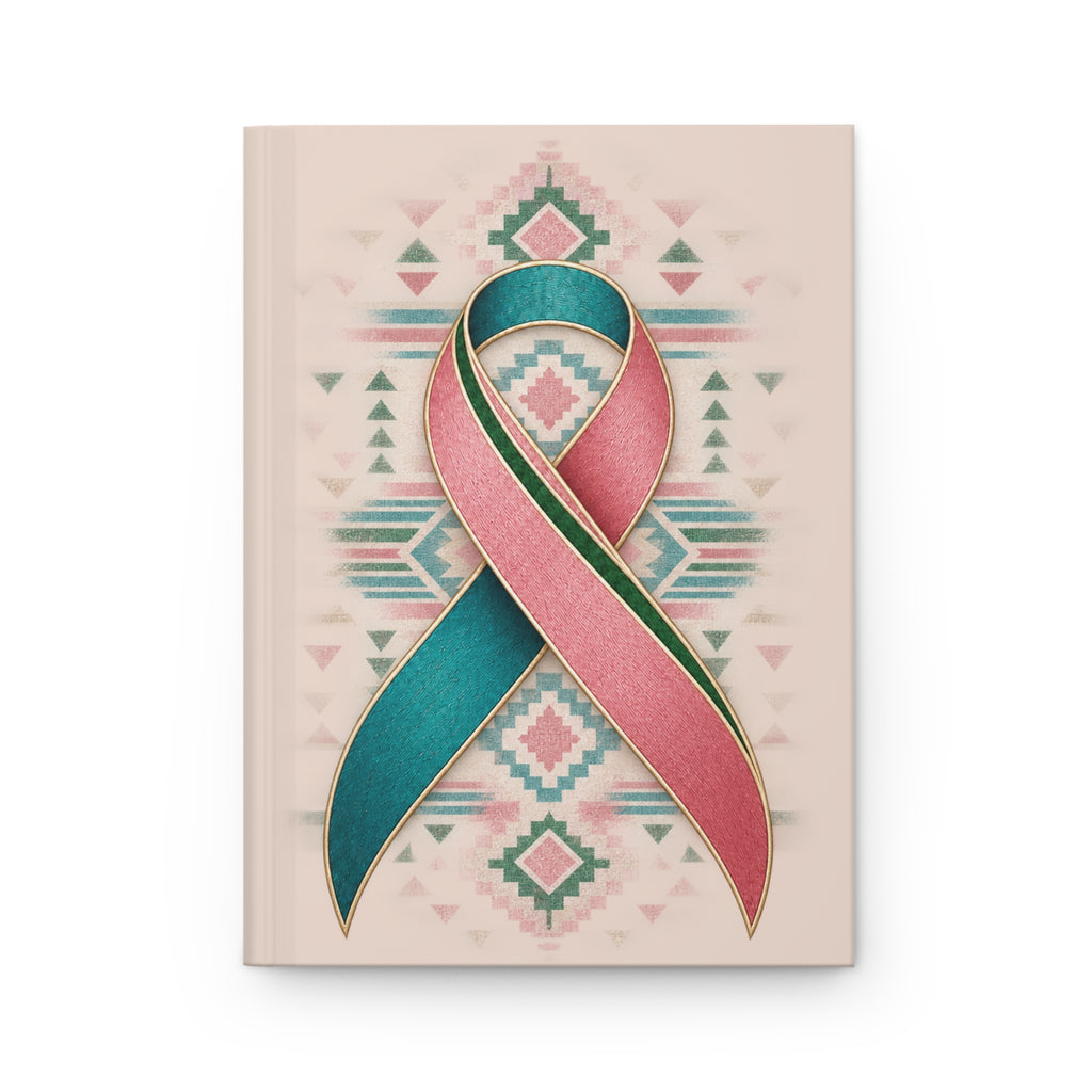 Metastatic Breast Cancer Awareness Ribbon Hardcover Journal — Teal & Pink Support Notebook