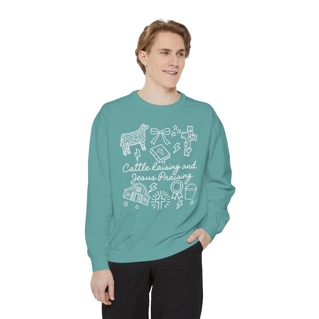 Cattle Raising & Jesus Praising Sweatshirt — Stockshow Mom Christian Crewneck