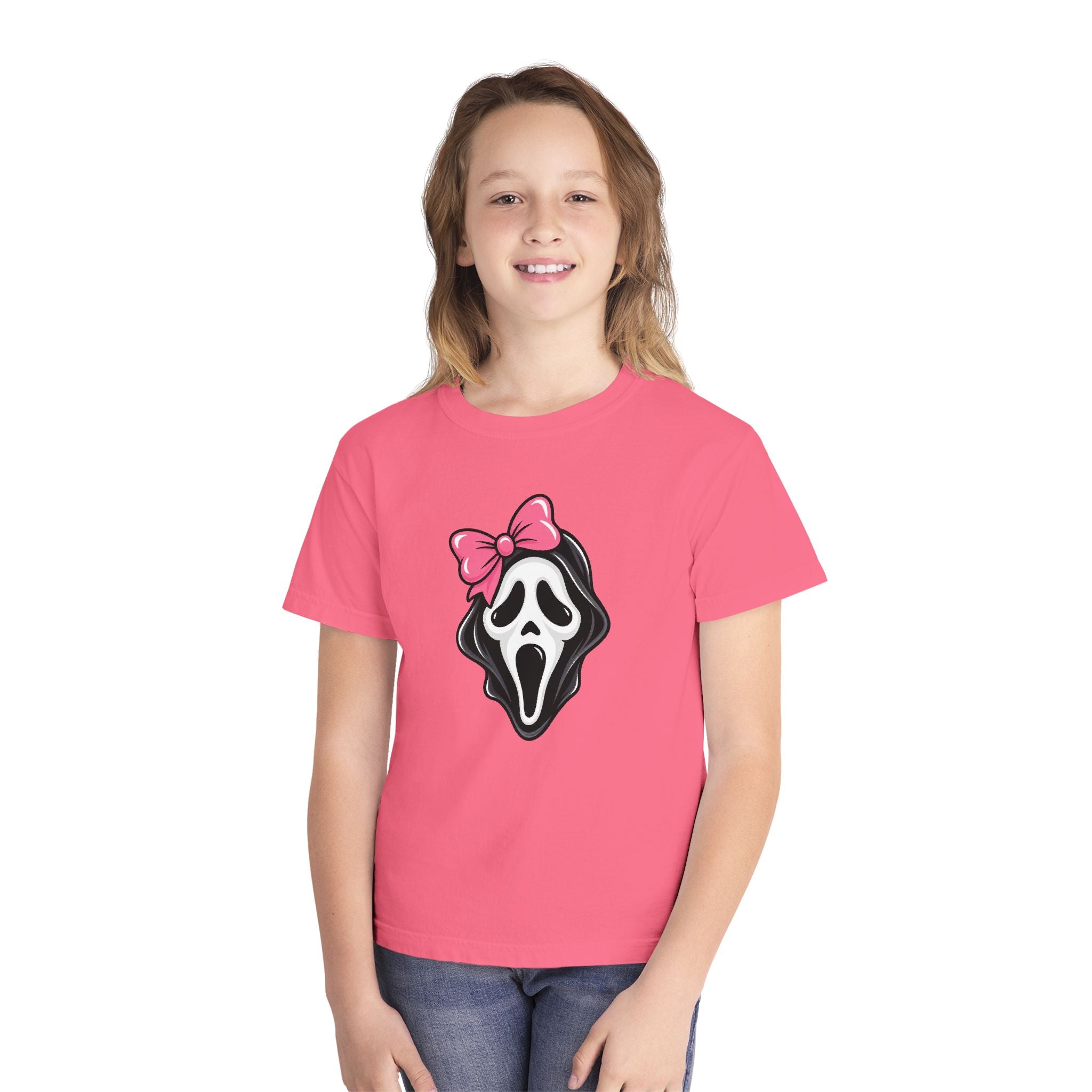 Youth Tee — Pink Bow Scream Mask Graphic