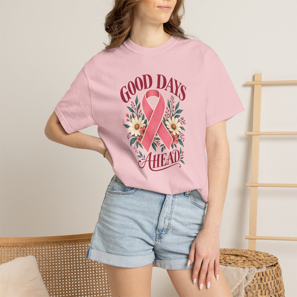 Breast Cancer Awareness T-Shirt — "Good Days Ahead" Ribbon Floral Tee