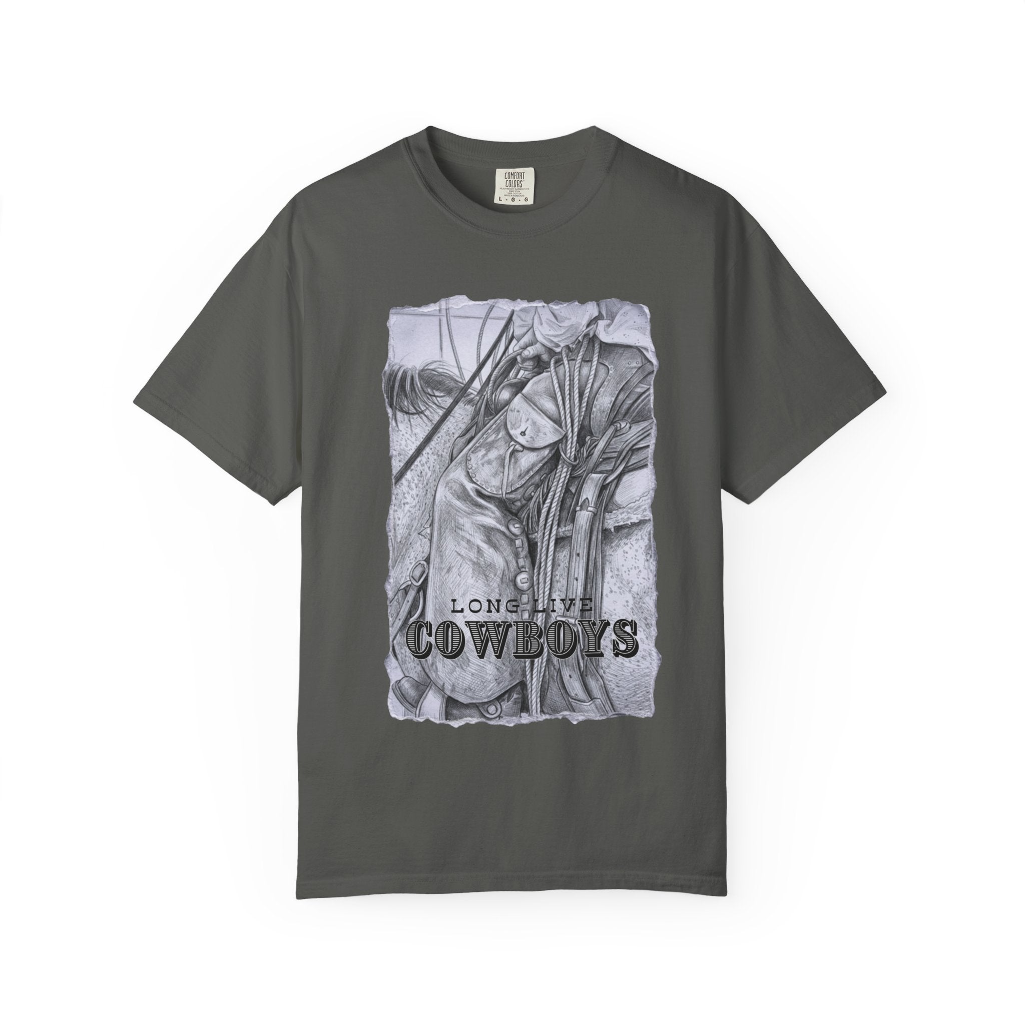 Long Live Cowboys Graphic Tee | Original Western Photography Sketch Shirt | Unisex Garment-Dyed T-Shirt