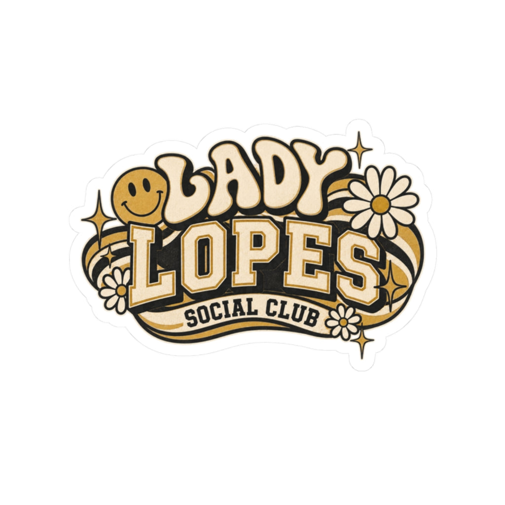 Lady Lopes Social Club Kiss-Cut Sticker — Retro Daisy Smile Laptop Decal