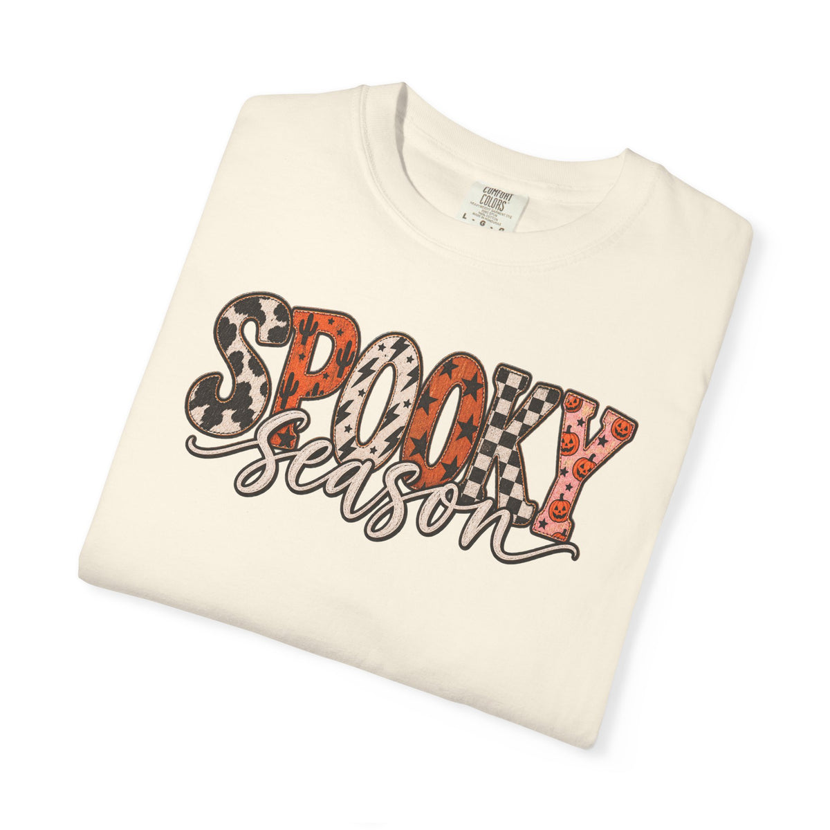 Spooky Season T-Shirt — Halloween Graphic Tee with Leopard & Pumpkin Print