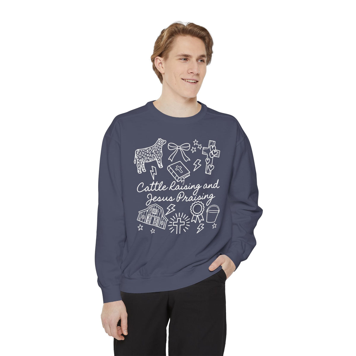 Cattle Raising & Jesus Praising Sweatshirt — Stockshow Mom Christian Crewneck