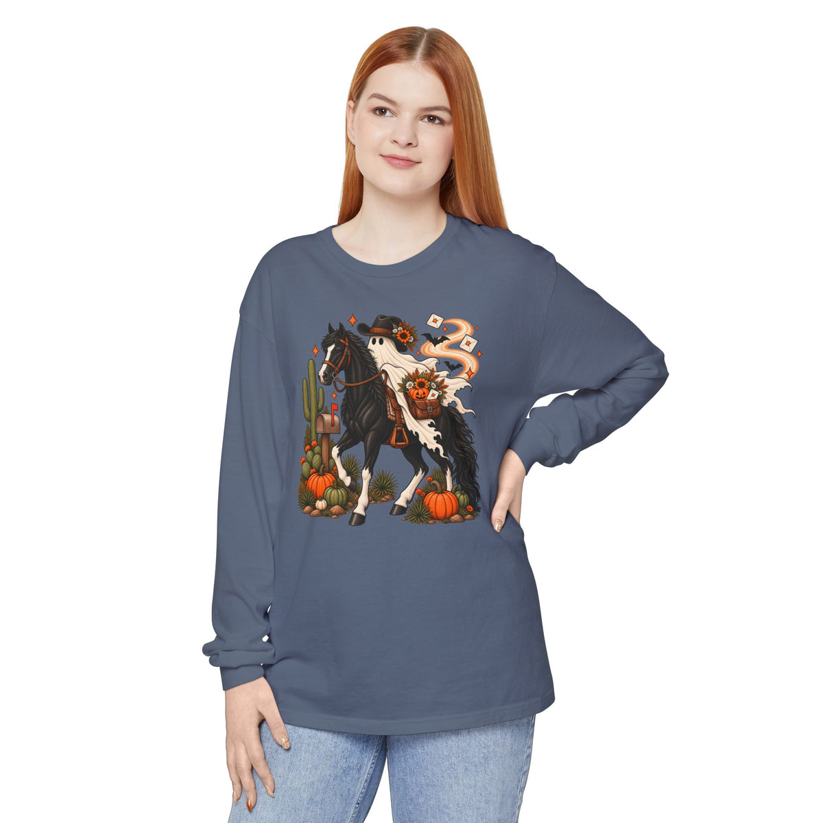 Halloween Cowboy Ghost Horse Long Sleeve Tee