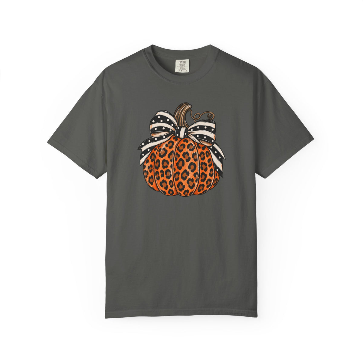 Leopard Pumpkin T-Shirt — Autumn Pumpkin Graphic Tee with Polka Dot Bow