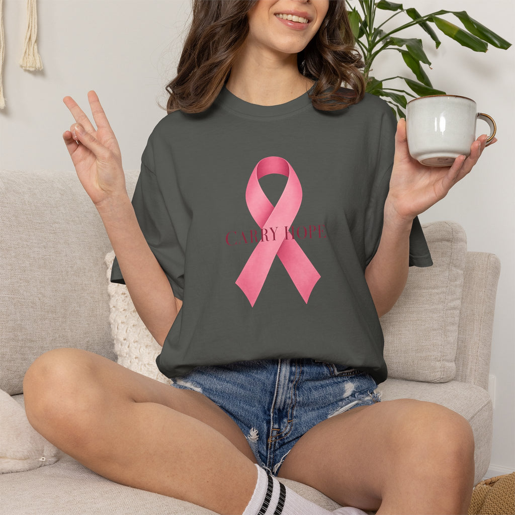 Breast Cancer Awareness T-Shirt — Pink Ribbon "Carry Hope"