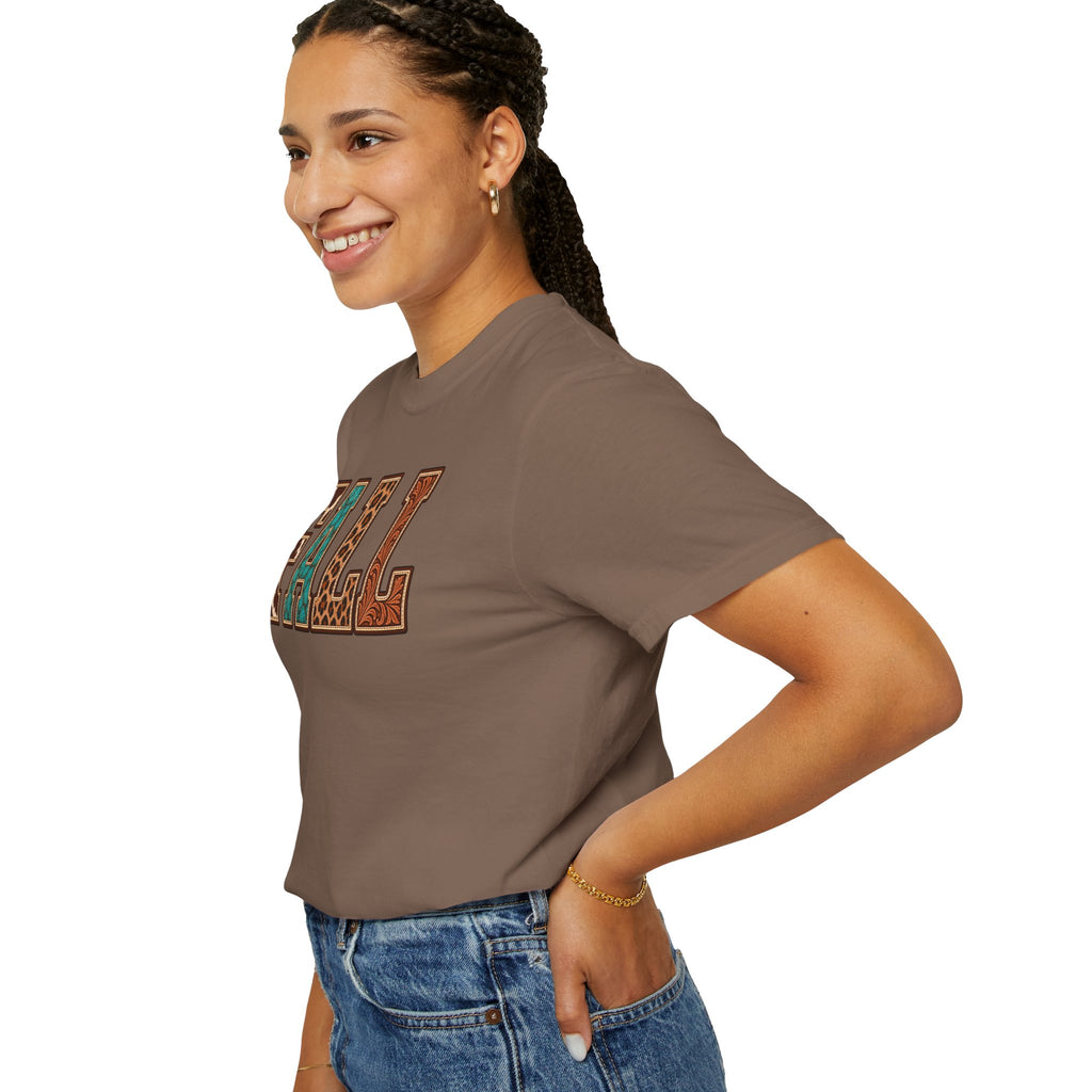Fall Graphic T-Shirt —  Western Retro Patchwork Lettering