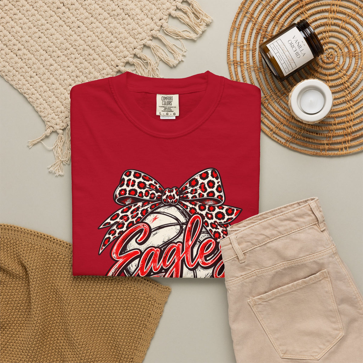 Eagles Volleyball T-Shirt with Leopard Bow Graphic