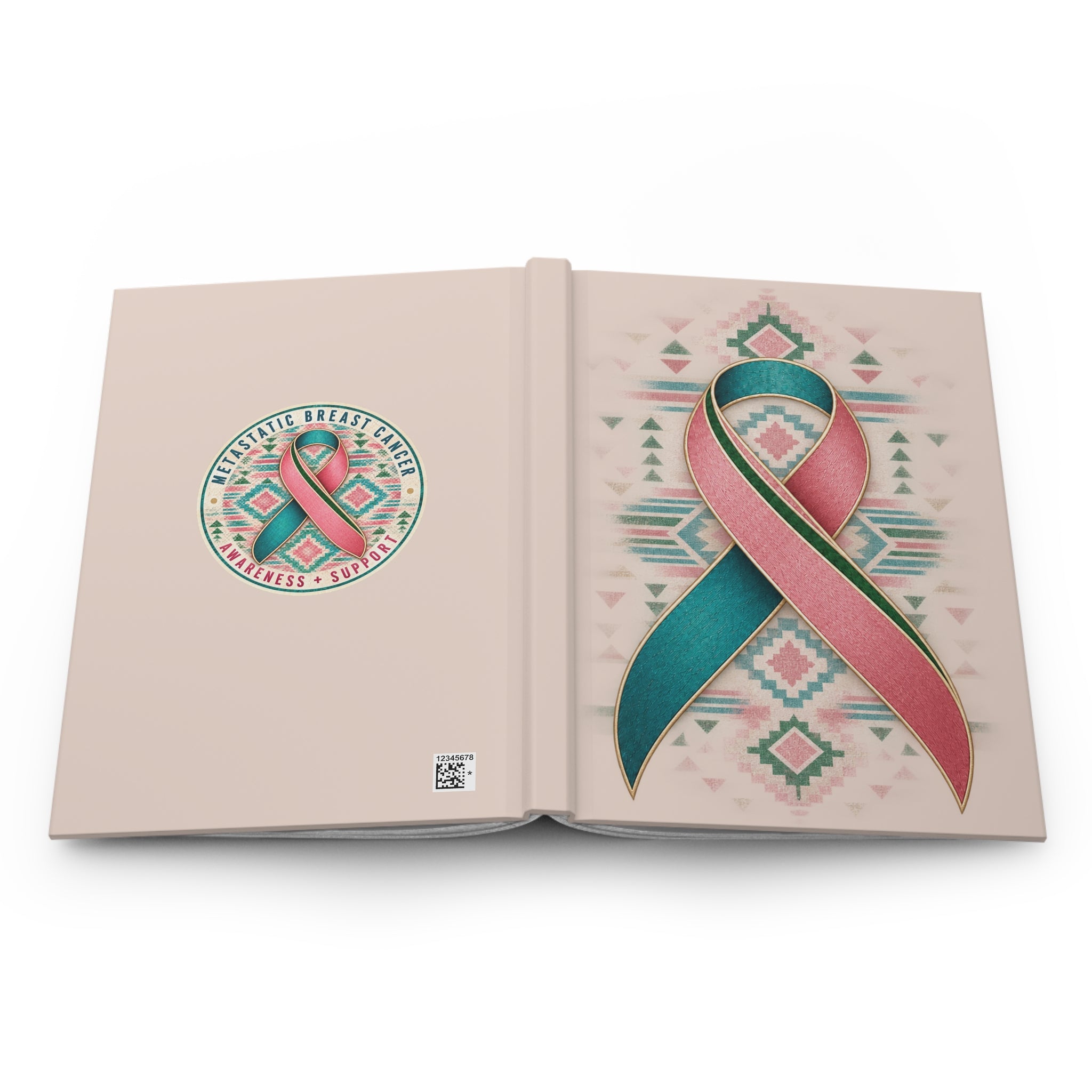 Metastatic Breast Cancer Awareness Ribbon Hardcover Journal — Teal & Pink Support Notebook