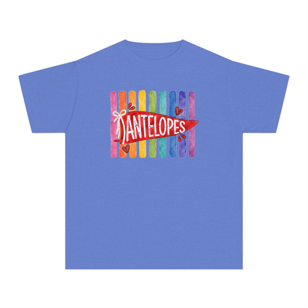 Youth Tee — Rainbow 'Antelopes' Pennant School Spirit Shirt