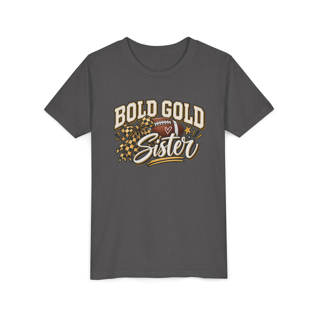 Bold Gold Sister Youth Tee — Football Cheer Squad Shirt