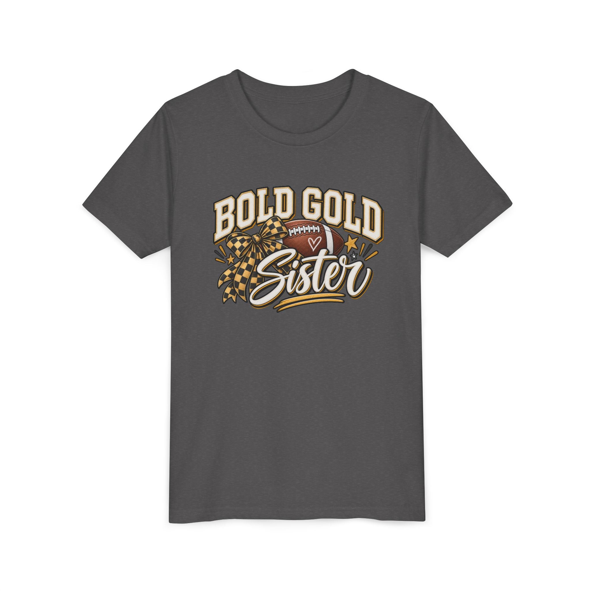 Bold Gold Sister Youth Tee — Football Cheer Squad Shirt