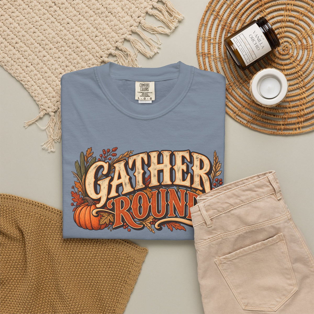 Gather 'Round Fall T-Shirt — Pumpkin Harvest Graphic Tee