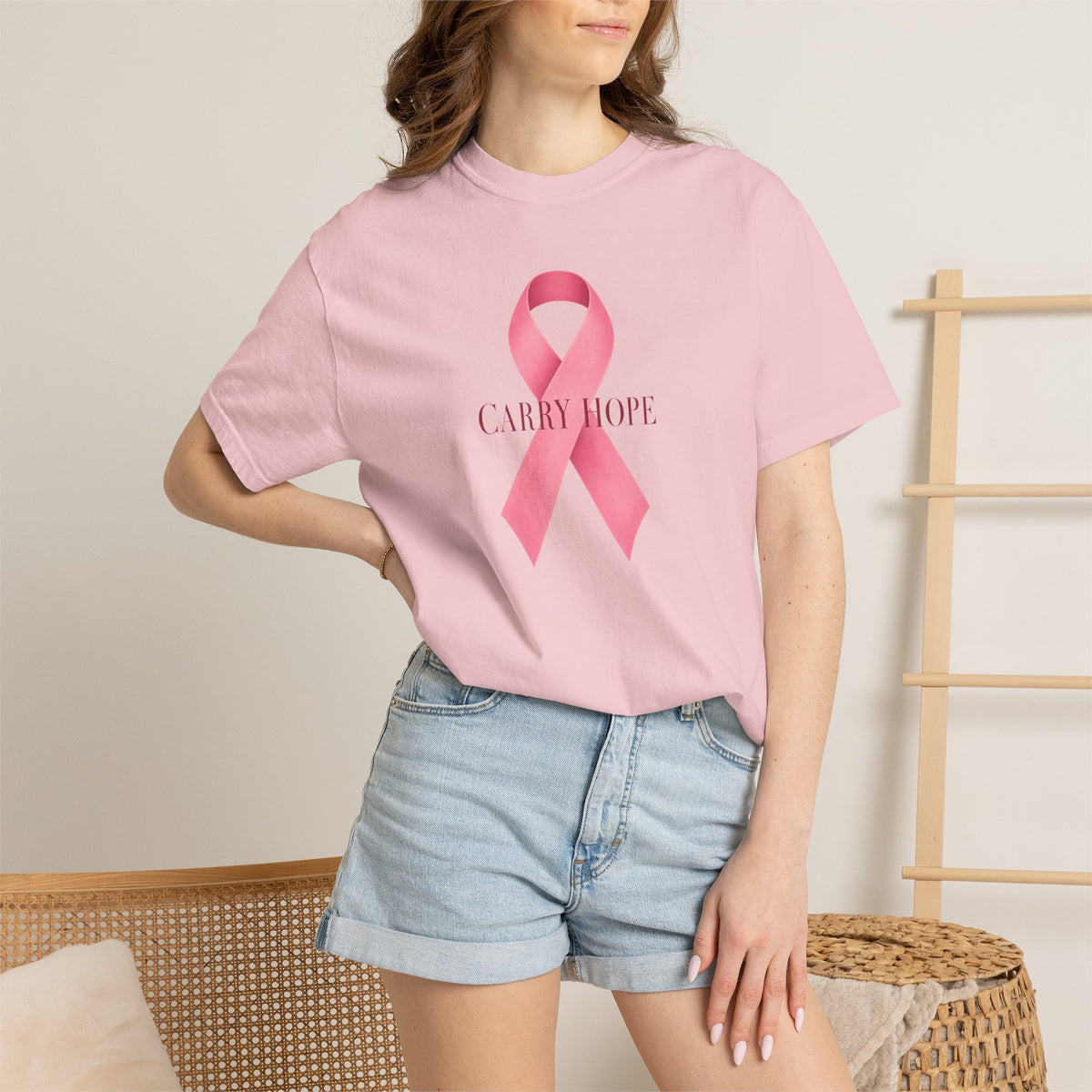 Breast Cancer Awareness T-Shirt — Pink Ribbon "Carry Hope"
