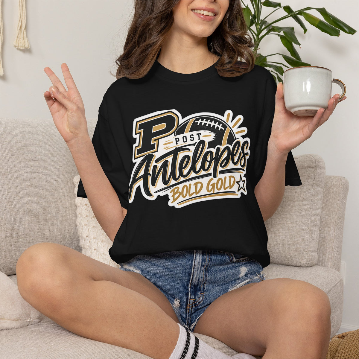Post Antelopes Bold Gold Football T-Shirt